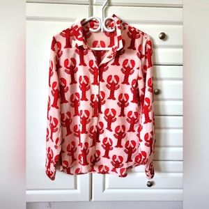 Fabienne chapot lobster pink and red blouse size medium